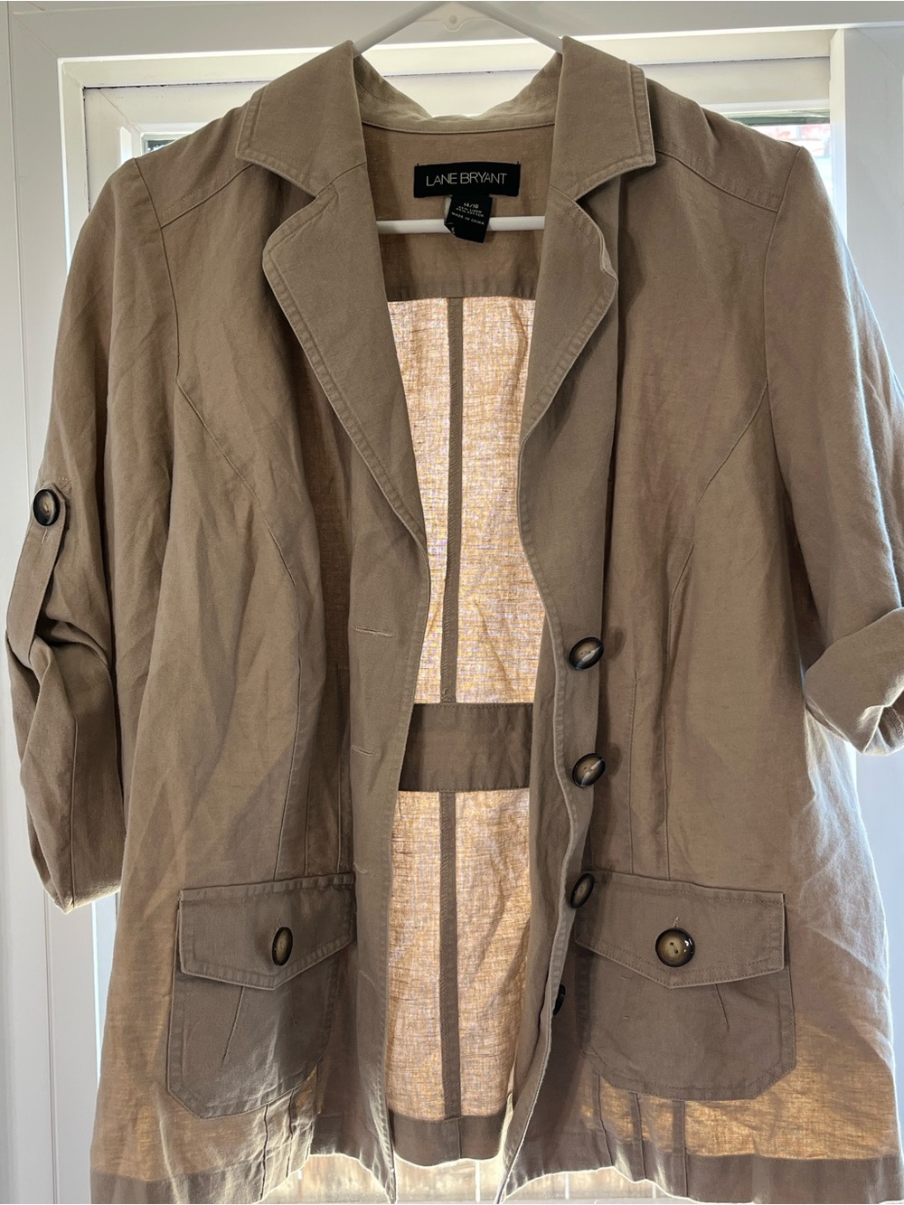 Lane Bryant Taupe Utility Blazer Jacket. Great over casual dresses and jeans!